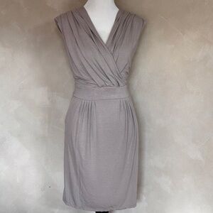 Size 1X INC Elegant Beige Sleeveless Faux Wrap Dress